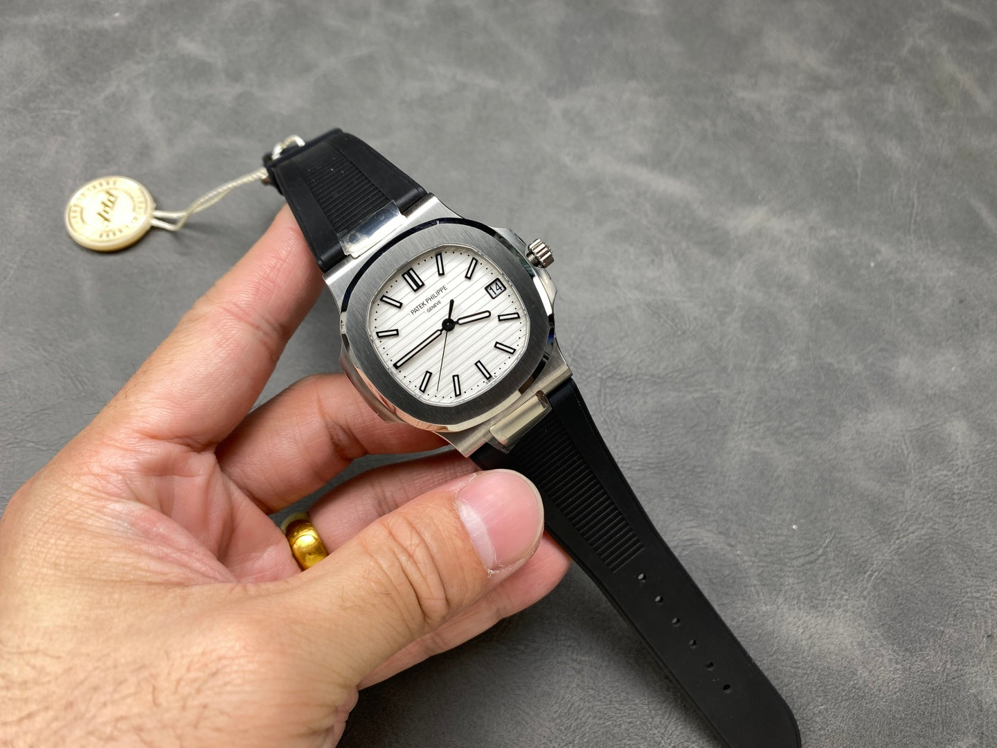 Patek Philippe Nautilus Jumbo 5711/1A White Dial on Rubber Strap