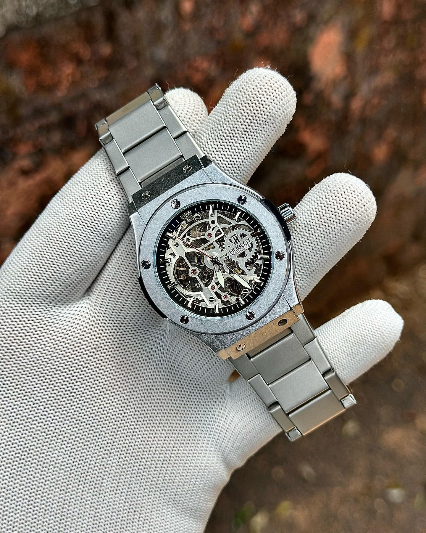 Hublot Automatic Skeleton Dial Steel Bracelet